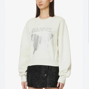 GANNI butterfly ivory cozy soft sweatshirt, size XS